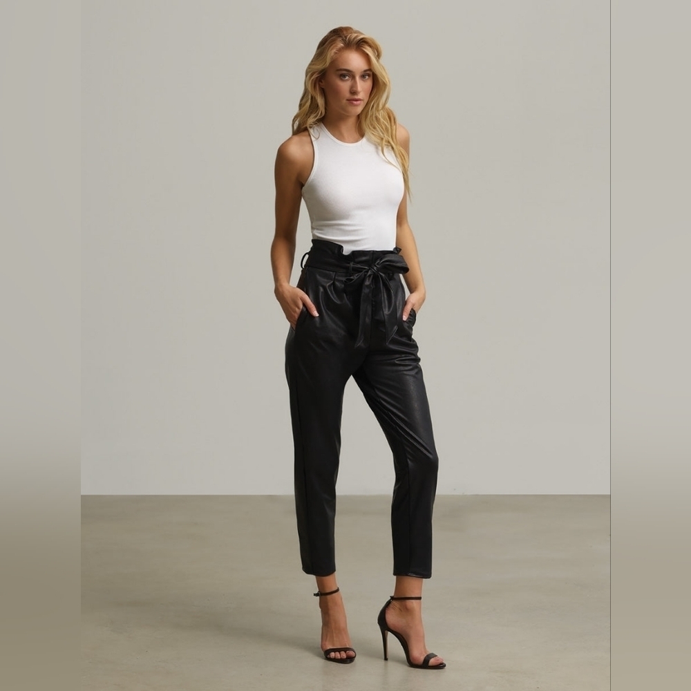 NWT Commando Faux Leather Black HIgh Waist Paperbag Pants S